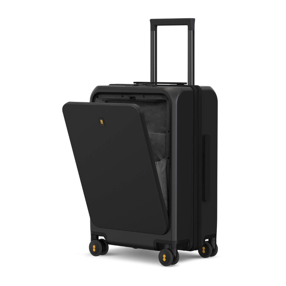 LEVEL8 hard-shell travel suitcase with USB &amp; front laptop compartment: TSA lock (black)