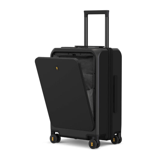 LEVEL8 hard-shell travel suitcase with USB &amp; front laptop compartment: TSA lock (black)