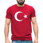 T-shirt décontracté à manches courtes avec drapeau turc (Rouge) | Conception d'étoile de nouvelle lune